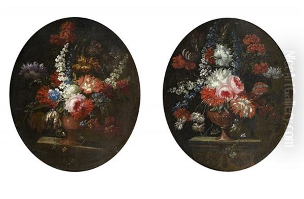 Natures Mortes De Bouquets De Fleurs Sur Un Entablement (pair) Oil Painting by Pieter Casteels III