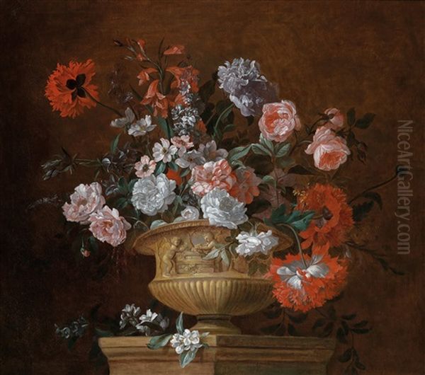 Ein Prunkvolles Blumenstillleben In Einer Steinvase Oil Painting by Pieter Casteels III