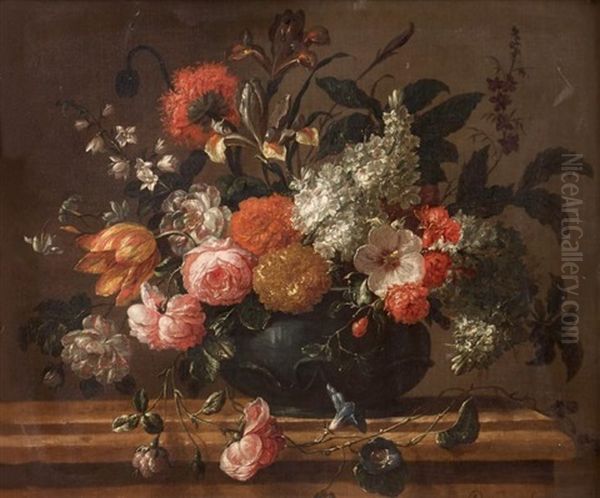 Bouquet De Fleurs Sur Un Entablement Oil Painting by Pieter Casteels III