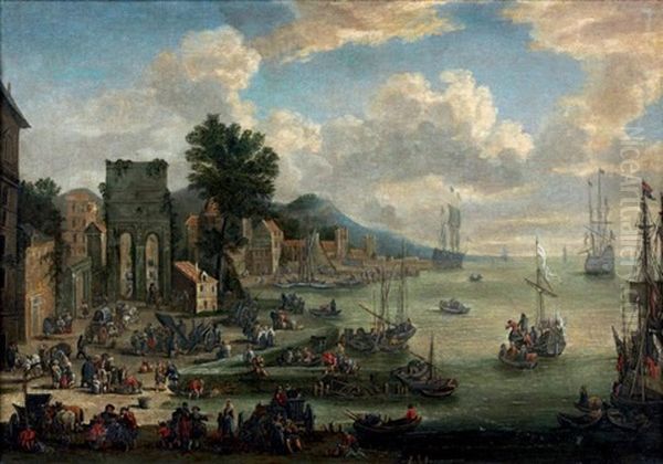 Port Mediterraneen Avec Personnages Et Porte Antique A Gauche Oil Painting by Pieter Casteels III