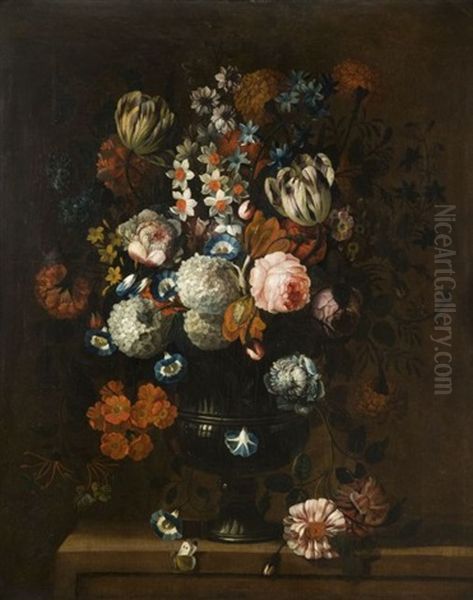 Bouquet De Fleurs Sur Un Entablement Oil Painting by Pieter Casteels III