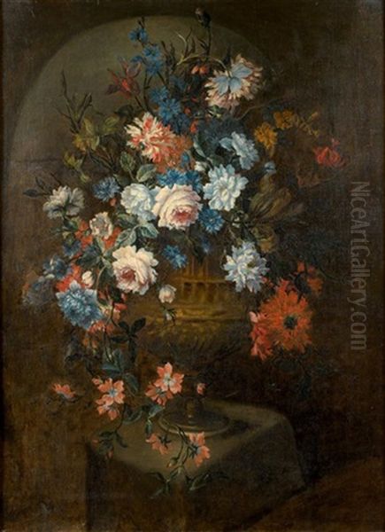 Nature Morte Au Bouquet De Fleurs Dans Un Vase Sculpte Oil Painting by Pieter Casteels III