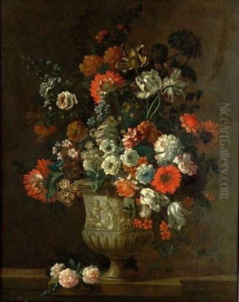 Bouquet De Fleurs Dans Un Vase Sur Un Entablement Oil Painting by Pieter Casteels III