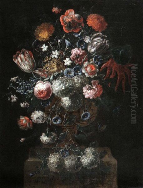 Vase De Fleurs Sur Un Entablement Oil Painting by Pieter Casteels III