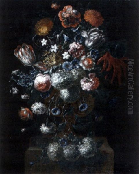 Vase De Fleurs Sur Un Entablement Oil Painting by Pieter Casteels III