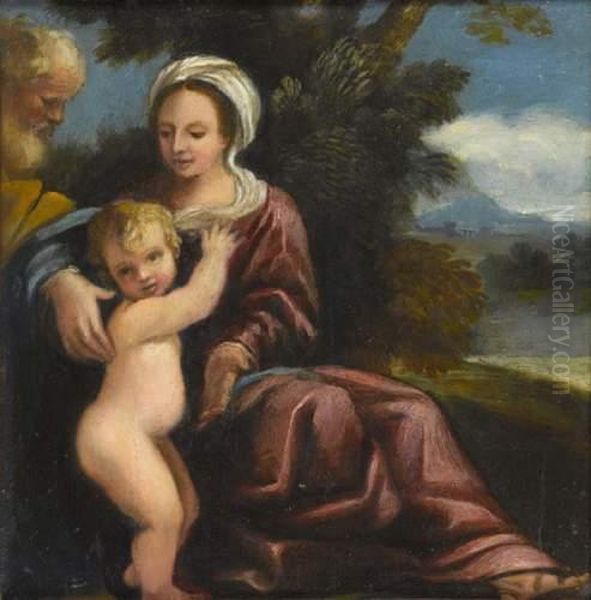 Le Repos De La Sainte Famille Pendant La Fuite En Egypte Oil Painting by Giulio Cesare Amidano