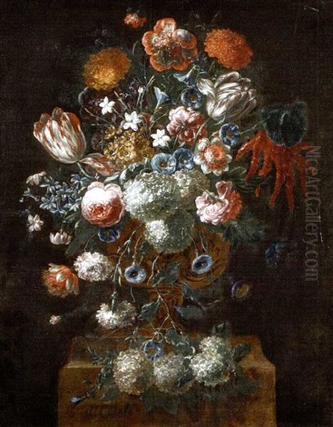 Vase De Fleurs Sur Un Entablement Oil Painting by Pieter Casteels III