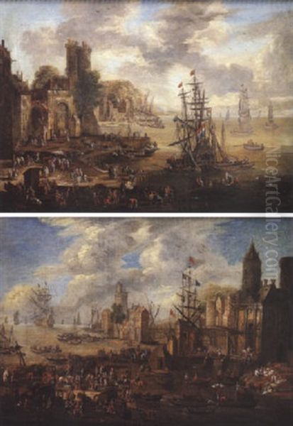 Scene De Port Mediterraneen Oil Painting by Pieter Casteels III