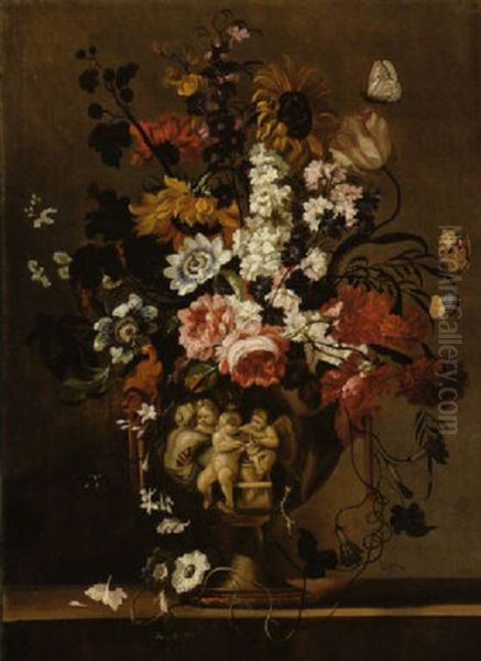 Vase De Fleurs Sur Un Entablement Oil Painting by Pieter Casteels III