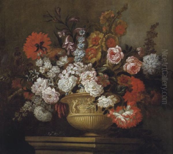 Blumenstraus In Einer Figural Verzierten Tonvase Oil Painting by Pieter Casteels III