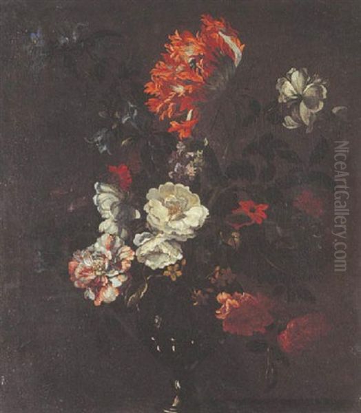 Nature Morte Au Vase De Fleurs Sur Un Entablement Oil Painting by Pieter Casteels III