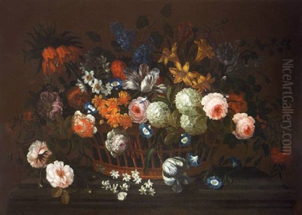 Corbeille De Fleurs Sur Un Entablement Oil Painting by Pieter Casteels III