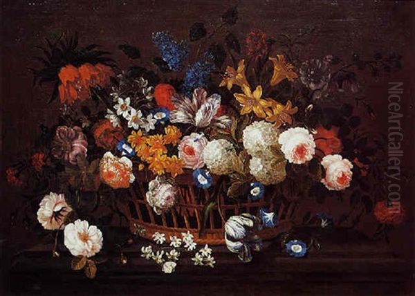 Corbeille De Fleurs Sur Un Entablement Oil Painting by Pieter Casteels III