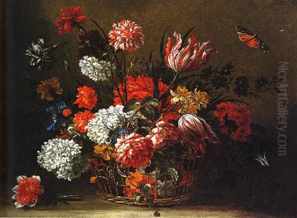 Bouquet De Fleurs Dans Une Corbeille D'osier Oil Painting by Pieter Casteels III