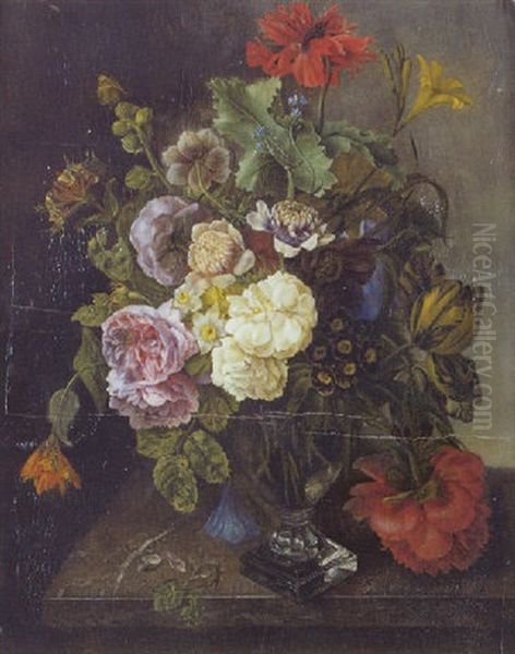 Vase De Fleurs Sur Un Entablement Oil Painting by Pieter Casteels III