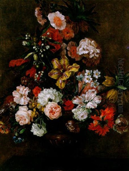 Nature Morte Au Vase De Fleurs Sur Un Entablement Oil Painting by Pieter Casteels III