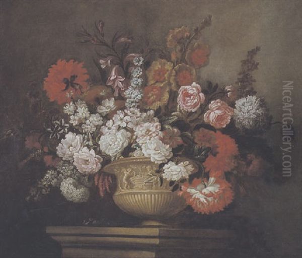 Blumenstrauss In Einer Figural Verzierten Tonvase Oil Painting by Pieter Casteels III