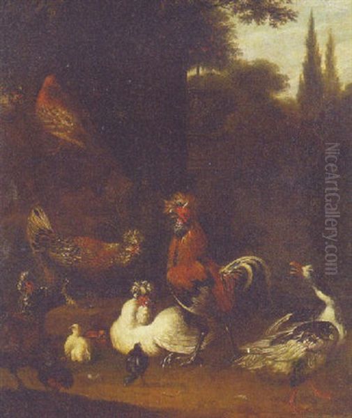 Poultry In A Garden Oil Painting by Pieter Casteels III