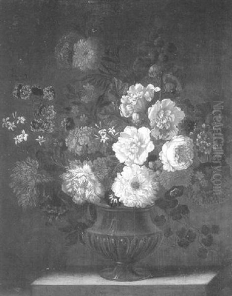 Still Life With A Vase Of Flowers On A Ledge by Pieter Casteels III