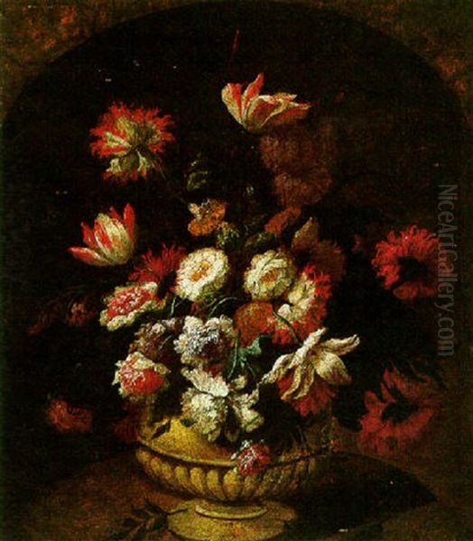 A Still Life Of Flowers In A Stone Urn Oil Painting by Pieter Casteels III