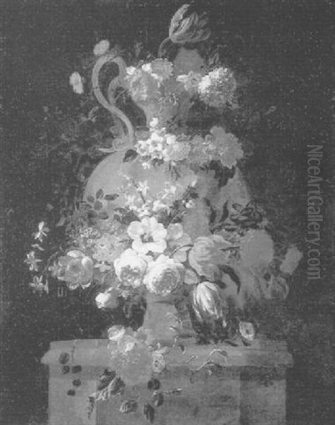 Nature Morte Au Bouquet De Fleurs Ornant Une Urne De Pierre Oil Painting by Pieter Casteels III