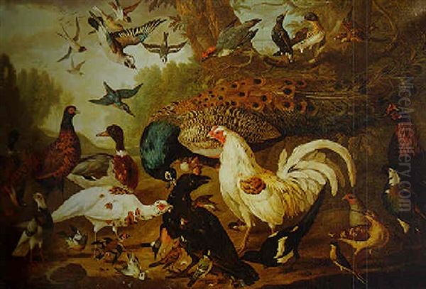 The Fable Of The Raven: A Concert Of Birds In A Wooded Landscape Oil Painting by Pieter Casteels III