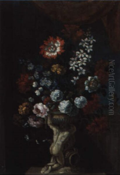 Blumenstraus In Einer Figuralen Steinernen Vase In Einem Schlospark Oil Painting by Pieter Casteels III