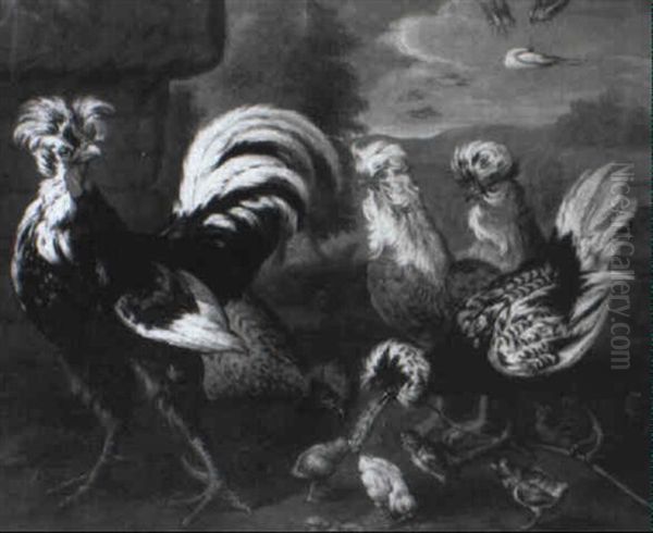 Cockerels And Chickens In A Landscape Oil Painting by Pieter Casteels III