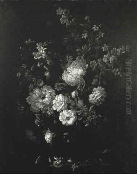 Carnations And Other Flowers In An Urn On A Ledge Oil Painting by Pieter Casteels III