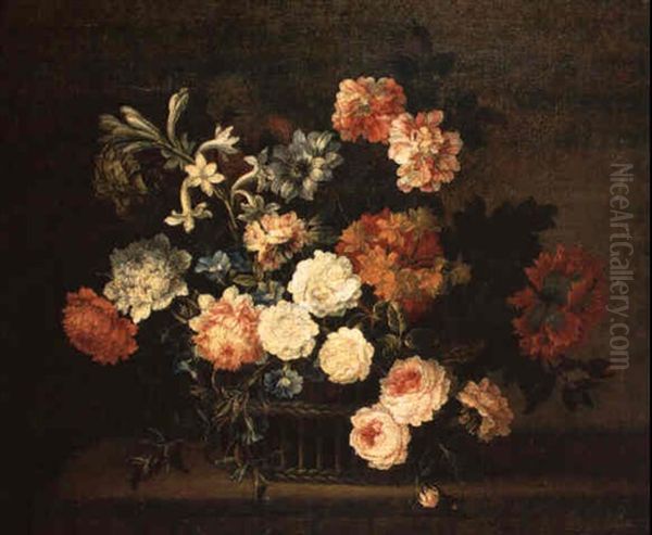 Corbeille De Fleurs Sur Un Entablement Oil Painting by Pieter Casteels III