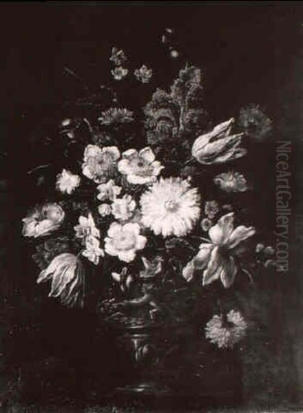 Tulips, Daffodills, Carnations And Other Flowers In A       Sculpted Urn On A Ledge Oil Painting by Pieter Casteels III