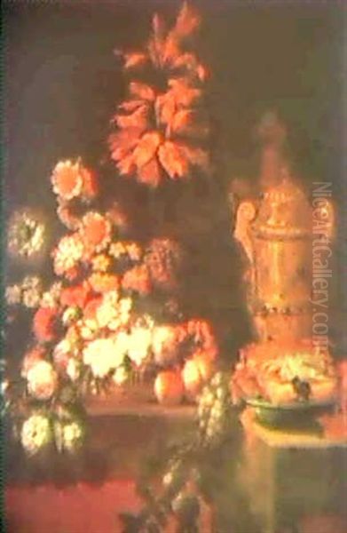 A Still Life Of A Basket Of Flowers And A Bowl Of Crabs... Oil Painting by Pieter Casteels III