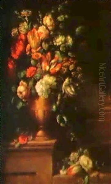 Ein Blumenstraub In Einer Steinvase In Einem Schlobpark Oil Painting by Pieter Casteels III