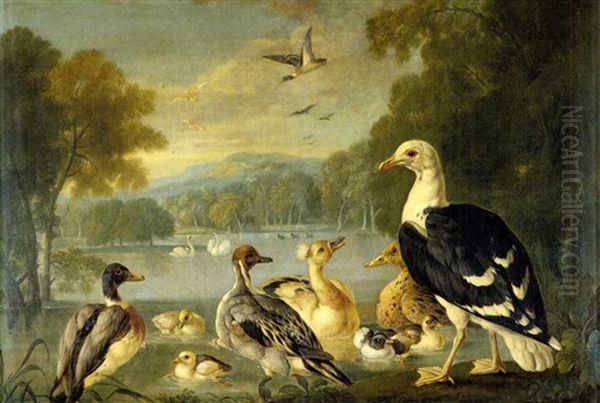 Poultry And Doves In A Wooded Landscape Oil Painting by Pieter Casteels III