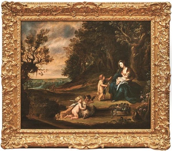 Maria Mit Kind Und Johannes In Waldiger Landschaft Oil Painting by Pieter Casteels the Elder