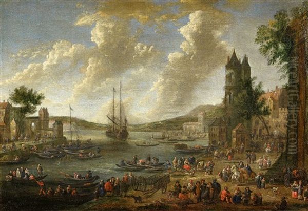 Flusslandschaft Mit Reicher Figurenstaffage Oil Painting by Pieter Casteels the Elder