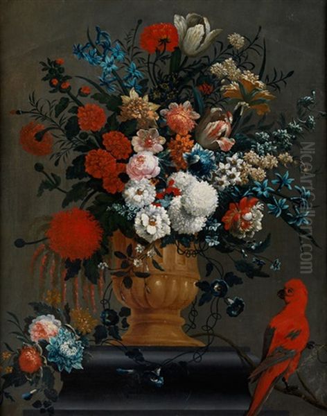 Groses Blumenstillleben Mit Rotem Papagei Oil Painting by Pieter Casteels the Younger