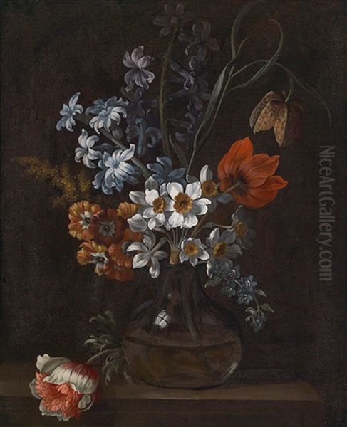 Paar Blumenstillleben Mit Kirschbluten, Narzissen, Hyazinthen Und Tulpen (pair) Oil Painting by Pieter Casteels the Younger