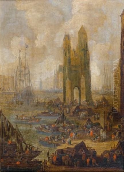 Vue Imaginaire D'un Port Oil Painting by Pieter Casteels the Younger