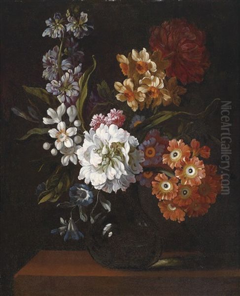 Blumenstillleben Mit Kirschbluten, Narzissen, Hyazinthen Und Tulpen (+ Another; Pair) Oil Painting by Pieter Casteels the Younger