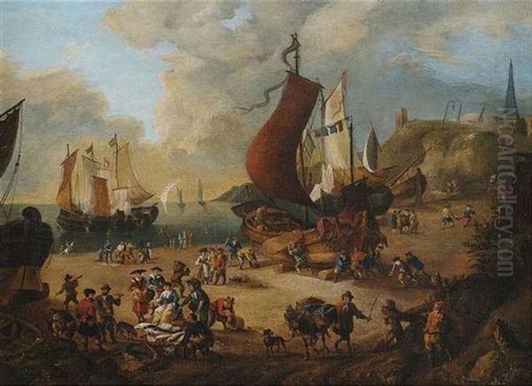 Reges Treiben An Einem Hafen Oil Painting by Pieter Casteels the Younger