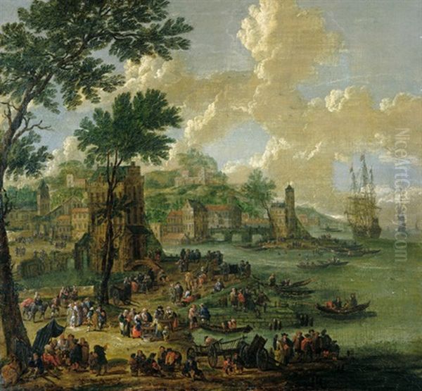 Hafenszene Mit Zahlreichen Booten Und Reicher Staffage Oil Painting by Pieter Casteels the Younger