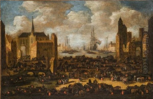 Scene De Marche Dans Un Port Imaginaire Oil Painting by Pieter Casteels the Younger