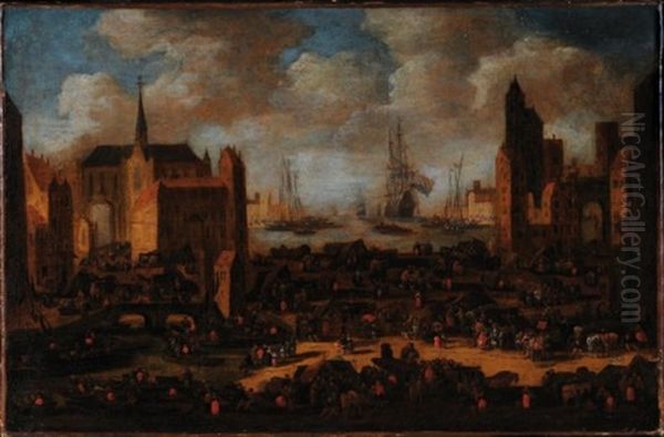 Scene De Marche Dans Un Port Imaginaire Oil Painting by Pieter Casteels the Younger