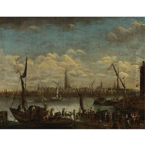 A View Of The Antwerp Port Oil Painting by Pieter Casteels the Younger