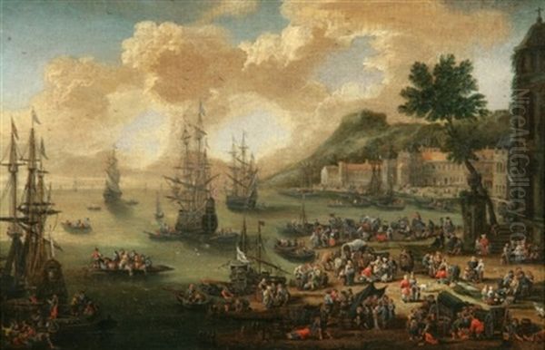 Vue Portuaire Animee De Nombreux Personnages Oil Painting by Pieter Casteels the Younger