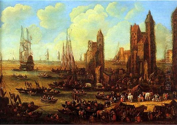 Scene Portuaire Oil Painting by Pieter Casteels the Younger