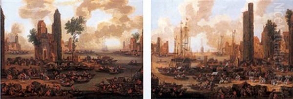 Scene De Port Oil Painting by Pieter Casteels the Younger