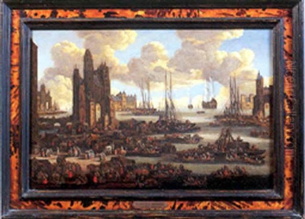 Scene De Port Anime De Nombreaux Personnages Oil Painting by Pieter Casteels the Younger