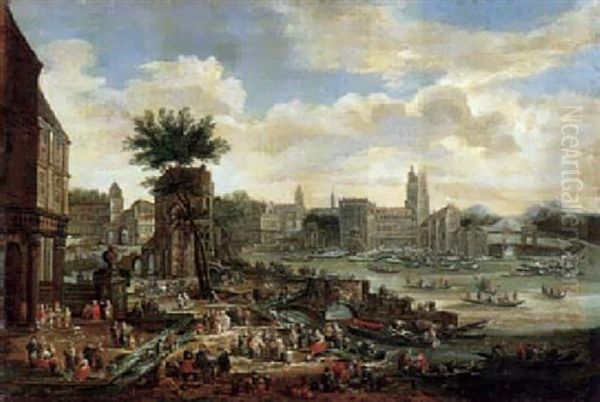 Ausblick Auf Eine Stadt Mit Reicher Personenstaffage Im Vorgergrund Oil Painting by Pieter Casteels the Younger